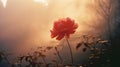 Dreamy Romanticism: A Red Flower In The Hazy Silhouette