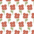 Red flower seamless pattern, daisy chamomile wild flower, organic background