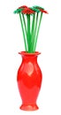 Red flower vase with plastic flower Royalty Free Stock Photo