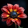 Red flower with water drops isolated on black background. Flowering flowers, a symbol of spring, new life Royalty Free Stock Photo