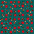 Red flowers background, painted poppies blue background. Floral doodle sketch for wrapping paper, greeting cards, covers and