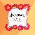 Red flowers banner with black Summer Sale text sign. Vector illustration for banner template. Royalty Free Stock Photo