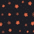 red flowers on a dark blue background, pattern, floral ornament and motif Royalty Free Stock Photo