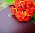 Red flowers and a diary Royalty Free Stock Photo