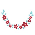 Red flowers with leaves garland flat design illustration for decoration on spring season, Christmas festival and Easter festival