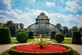 Red Flowers by the Palm House in Schonbrunn Palace Gardens - Vienna, Austria Royalty Free Stock Photo