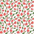 Red flowers seamless pattern isolated on white background. Botanical cute illustration in red and green colors. Royalty Free Stock Photo