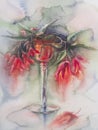 Red flowers in vase handmade watercolor