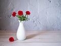 Red flowers in vase on table still life flowers for background or wallpaper ,red moss rose purslane portulaca grandiflora ,text me Royalty Free Stock Photo