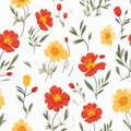Floral Pattern With Yellow And Red Flowers Illustrations