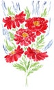 Red flowers on a white background. Zine. Watercolor. Drawing on rice paper. Chinese style.