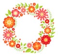 Red flowers wreath. Decorative classic round frame