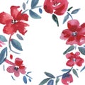 Red flowers wreath. Watercolor illustration. Watercolor flowers frame. Royalty Free Stock Photo