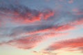 Red fluffy sunset clouds over blue sky Royalty Free Stock Photo