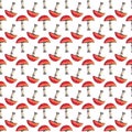 Red fly agaric pattern on white background, seamless. Seamless watercolor illustration pattern Royalty Free Stock Photo
