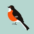 Red flycatcher bird, vector illustratio, flat style, side