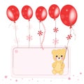 Red flying ballons with teddy bear space for text greeting card Royalty Free Stock Photo