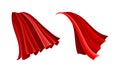 Red flying capes set. Silk carnival cloak, costume for superhero or vampire cartoon vector illustration Royalty Free Stock Photo