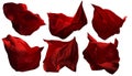 Red Flying Fabric Pieces, Flowing Waving Cloth, Shine Satin