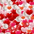 Red flying hearts, pearl seamless background Royalty Free Stock Photo