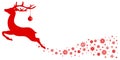 Red Flying Reindeer With Christmas Ball Looking Forward Stars Royalty Free Stock Photo