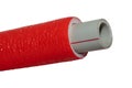 Red foam insulation for water pipes. Royalty Free Stock Photo