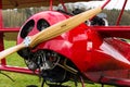 Red Fokker Dr.I Dreidecker triplane stands on airport Royalty Free Stock Photo