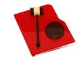 Red folder with judge gavel - on white Royalty Free Stock Photo