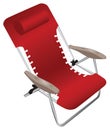 Red folding aluminium armchair with a pillow