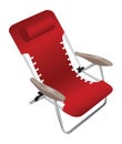 Red folding aluminium armchair with a pillow