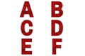 Red font Alphabet a, b, c, d, e, f made of red sparkle background.