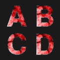 Red font illuminated with reflection effect on black background - set 1. Capital initial letter A, B, C, D for monograms and logos Royalty Free Stock Photo