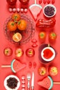 Red foods with healthy antioxidants and health benefits creative concept. Royalty Free Stock Photo