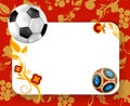 Red football background with soccer ball.