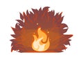 Red forest fire on night bush silhouette backdrop. Illustration of summer wildfire. Campfire icon. Burning bonfire Royalty Free Stock Photo