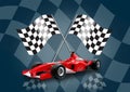 Red formula one car and flag