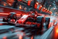 red formula one racing car fast driving on race track. Motion blur at long exposure Royalty Free Stock Photo