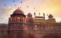 Red Fort Delhi medieval red sandstone fort at sunset with moody sky Royalty Free Stock Photo