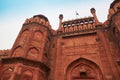 Red Fort or Lal Qila in Delhi, India. Ancient Fort made of red sandstone with India flag on top. Architecture of India Royalty Free Stock Photo