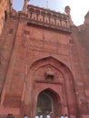 Red fort main gate view ancient monument building india archaeology