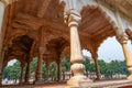 Red Fort medieval white marble architecture with intricate carvings of the Diwan-i-Khas at Delhi, India