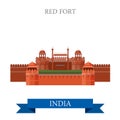 Red Fort in New Dehli, India vector flat attraction landmarks