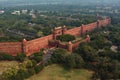 Red fort wall in New Delhi, India, aerial drone view Royalty Free Stock Photo