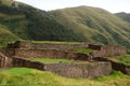 The Red Fortress Puka Pukara, the remains of Inca fortress built from deep red color stone, Cusco, Peru