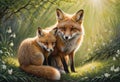 Red fox art illustration. Little funny fox Royalty Free Stock Photo
