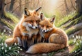 Red fox art illustration. Little funny fox Royalty Free Stock Photo