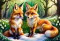 Red fox art illustration. Little funny fox Royalty Free Stock Photo