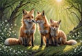 Red fox art illustration. Little funny fox Royalty Free Stock Photo