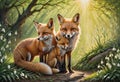 Red fox art illustration. Little funny fox Royalty Free Stock Photo