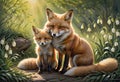 Red fox art illustration. Little funny fox Royalty Free Stock Photo